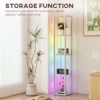 HOMCOM RGB LED Floor Lamp with Shelves, Modern Dimmable Standing Lamp with Remote Control, Adjustable Brightness & Speed for Living Room, Bedroom, Office, Grey(m-5)