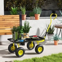 Outsunny Garden Trolley Cart, Heavy Duty Garden Cart with Metal Frame, 10" Pneumatic Wheels, Rotating Handle, 150kg Capacity, for Garden, Farm, Yellow(m-7)