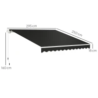 Outsunny 3 x 2.5m Garden Patio Manual Awning, Retractable Canopy Sun Shade Shelter with Fittings and Crank Handle, Black(m-3)