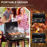 Outsunny 2 Burner Gas BBQ Grill Outdoor Portable Folding Tabletop Barbecue w/ Lid, Thermometer, Carbon Steel, Black(m-5)