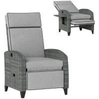 Outsunny Outdoor Recliner Chair with Adjustable Backrest and Footrest, Cushion, Side Tray, Light Grey/Grey(m-1)