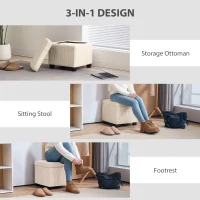 HOMCOM Storage Ottoman Bench, Corduroy Storage Chest Box with Wooden Legs, 40cm Bed End Bench for Living Room, Bedroom, Entryway, Beige(m-6)