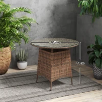 Outsunny Wicker Garden Rattan Table, Patio Furniture Outdoor Coffee Table with Umbrella Hole and Tempered Glass Top, Brown(m-3)