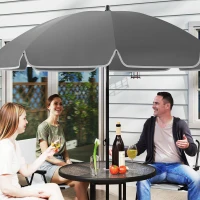 Outsunny 4 Seater Garden Furniture Set, 6 Pieces Garden Table and Chairs with Parasol, Outdoor Garden Dining Set with Folding Chairs and Round Glass Top Table for Patio, Cream White(m-8)