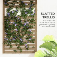 Outsunny Wall Mounted Plant Stands Set of 2, Fir Wood Flower Stand with Shelves and Slatted Trellis for Patio, Balcony, Porch(m-5)