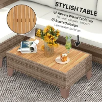 Outsunny 3 Pieces Rattan Garden Furniture Set, L Shaped Garden Conversation Chaise Lounge Furniture with Wood Top Coffee Table and Thick Cushions, Cream(m-7)