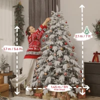 HOMCOM 7ft Super Flocked Christmas Tree - Green/White(m-3)