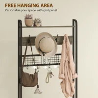 HOMCOM 5-In-1 Industrial-Style Hallway Tree - Grey/Black(m-5)
