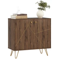 HOMCOM Sideboard Storage Cabinet with Golden Lines, Modern Luxury Living Room Cabinet with Adjustable Shelf, Steel Harpin Legs, Brown(m-10)