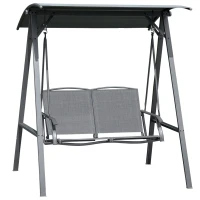 Outsunny 2 Seater Garden Swing Seat Swing Chair, Outdoor Canopy Swing Bench with Adjustable Shade, Metal Frame and Texteline Seat, Dark Grey(m-1)