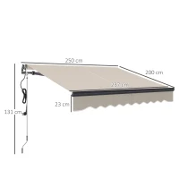 Outsunny 2.5 x 2m Electric Awning with Remote Controller, Aluminium Frame DIY Retractable Awning, UV30+ Sun Shade Canopy for Garden Patio Deck Door Window, Beige(m-3)