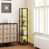 HOMCOM RGB LED Floor Lamp with Shelves, Modern Dimmable Standing Lamp with Remote Control, Adjustable Brightness & Speed for Living Room, Bedroom, Office, Black(m-6)