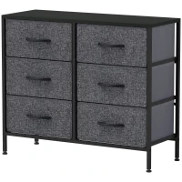 HOMCOM Fabric Chest of Drawers, Industrial Bedroom Dresser with 6 Fabric Drawers, Steel Frame and Wooden Top for Nursery, Living Room, Hallway, Black(m-11)