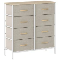 HOMCOM Fabric Chest of Drawers, Industrial Bedroom Dresser with 8 Fabric Drawers, Steel Frame and Wooden Top for Nursery, Living Room, Hallway, Maple Wood-effect(m-1)