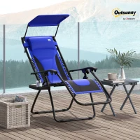 Outsunny Zero Gravity Lounger Chair, Folding Reclining Patio Chair with Shade Cover, Padded Seat, Cup Holder, Soft Cushion and Headrest for Poolside, Camping, Blue(m-2)