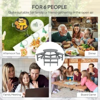 Outsunny Wooden Garden Dining Set, 6 Seater Round Dining Picnic Table with Matching Bench, Garden Furniture Set with Parasol Hole for Outdoor Patio Party and Family Gatherings, Grey(m-7)