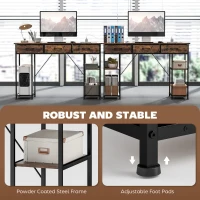 HOMCOM 120cm Computer Desk with Power Outlets, Office Desk Study Table with Fabric Drawers and Storage Shelves, Rustic Brown(m-7)