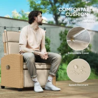 Outsunny 145° Reclining Rattan Armchair, with Footrest - Khaki/Beige(m-7)