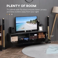 HOMCOM 160cm High Gloss Floating TV Unit Stand for TVs up to 70", Wall Mounted TV Cabinet with Storage Cupboards, Grey and Black(m-5)