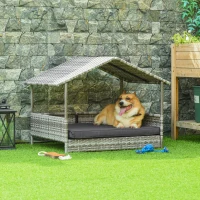 PawHut Wicker Dog House, Rattan Pet Bed, with Removable Cushion, Canopy, for Small and Medium Dogs - Dark Grey(m-2)