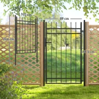 Outsunny Galvanised Steel Garden Gate, Outdoor Fence Gate Security Barrier with Lock, Keys and Handle, Outdoor Entrance Way Door with Classic Finials, 105 x 204 cm, Black(m-3)