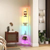 HOMCOM RGB LED Floor Lamp with Shelves, 5-Tier Dimmable Standing Lamp with Adjustable Brightness and Remote Control, Modern Corner Display Shelf Unit for Living Room Bedroom Office, White(m-2)