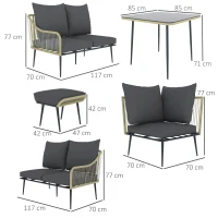 Outsunny Six-Piece Rattan Strong Garden Sofa Set - Grey(m-3)