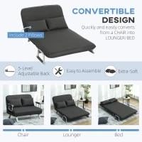 HOMCOM Two-Seater Click-Clack Sofa Bed - Charcoal Grey(m-4)