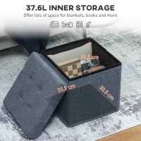 HOMCOM Foldable Sherpa Fleece Storage Ottoman - Blue(m-4)