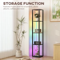 HOMCOM RGB LED Floor Lamp with Shelves, Modern Dimmable Standing Lamp with Remote Control, Adjustable Brightness & Speed for Living Room, Bedroom, Office, Black(m-5)