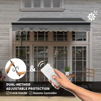 Outsunny 2.5 x 2m Electric Awning with LED Light and Remote Controller, Aluminium Frame DIY Retractable Awning, UV50+ Sun Shade Canopy for Garden Patio Deck Door Window, Dark Grey(m-4)