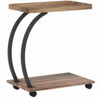 HOMCOM 2-Tier Mobile C-Shaped Side Table - Brown(m-1)
