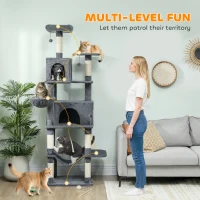 PawHut 202cm Cat Tree with 6 Scratching Posts, 2 Hammocks, 2 Condos, 2 Perches, Pompoms, for Indoor Cats to Rest and Play(m-4)