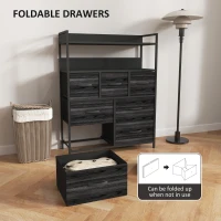 HOMCOM Rustic Chest of Seven Fabric Drawers - Black(m-6)