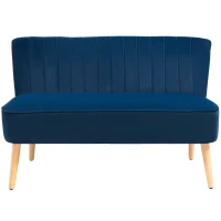 HOMCOM Modern Double Seat Sofa Foam Padding High Back Soft Comfortable Compact Couch Home Office Dark Blue(m-11)