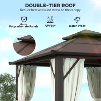Outsunny 3 x 3(m) Hardtop Gazebo Canopy with UPF30+ Double Polycarbonate Roof, Aluminium Frame Garden Gazebo Permanent Pavilion with Mosquito Netting and Curtains for Patio, Deck, Beige(m-4)