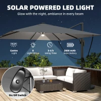 Outsunny 3 x 3 m Garden Cantilever Parasol with Light, Cover, Overhanging Umbrella w/ Wind Protection, 360° Rotation, Light Grey(m-4)