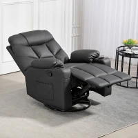 HOMCOM Manual Reclining Chair, Recliner Armchair with Swivel, Faux Leather, Footrest, Cup Holders, 86x93x102cm, Black(m-8)