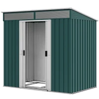 Outsunny 6.5 x 4FT Galvanised Metal Shed with Foundation Kit, Lockable Tool Garden Shed with Double Sliding Doors, Vents, Green(m-11)