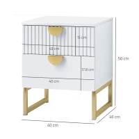 HOMCOM Elegant Two-Drawer Bedside Table - White(m-3)