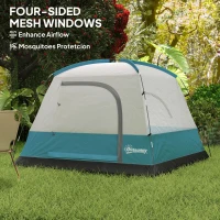 Outsunny 3-4 Person Camping Tent, Easy Set Up Waterproof Dome Tent with Sewn-in Groundsheet, Mesh Windows, Pocket and Hook for Camping, Hiking, Backpacking, Navy Blue and Light Blue(m-6)