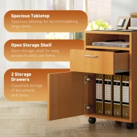 HOMCOM Filing Cabinet, Mobile File Cabinet with 2 Lockable Drawers, Office Home Organiser on Wheels for A4, Letter-Size File Folders, Mobile Printer with Open Shelf, Natural Wood Finish(m-4)