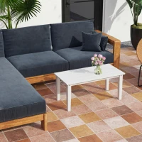 Outsunny Outdoor Garden Coffee Table, HDPE All-Weather Rectangular Outdoor Garden Table with Slatted Tabletop for Patio, Balcony, 91 x 44 x 42 cm, White(m-9)