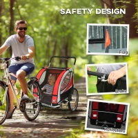 HOMCOM Baby Bike Trailer, Child Bicycle Trailer with 5 Point Harness, Steel Frame, Reflectors, Safety Flag, Hitch Coupler, Red(m-8)