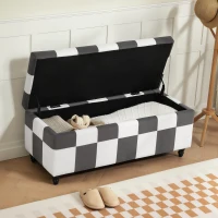 HOMCOM Storage Ottoman, Storage Bench with Wood Legs, Footstool, Footrest with Velvet Surface for Bedroom, Hallway, Living Room, 114 x 47 x 47 cm, Dark Grey and White(m-8)