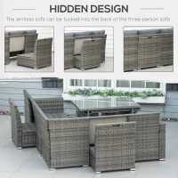 Outsunny Seven-Piece Rattan Garden Sofa Set, with Expanding Table - Grey(m-5)