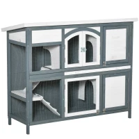 PawHut Rabbit Hutch Outdoor Guinea Pig Hutch 2 Tier Wooden Cage w/ Ramp, Divider, Openable Roof, 125 x 48 x 100cm - Grey(m-10)