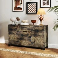 HOMCOM Sideboard, Industrial Storage Cabinet with Doors, Drawer, Cupboard and Adjustable Shelves for Living Room, Dining Room, Hallway, Rustic Brown(m-2)