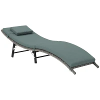 Outsunny Rattan Folding Sun Lounger Outdoor Chair with Cushion and Pillow Mixed Grey(m-1)