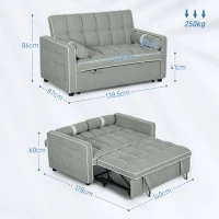 HOMCOM Two-Seater Linen-Look Sofa Bed - Light Grey(m-3)